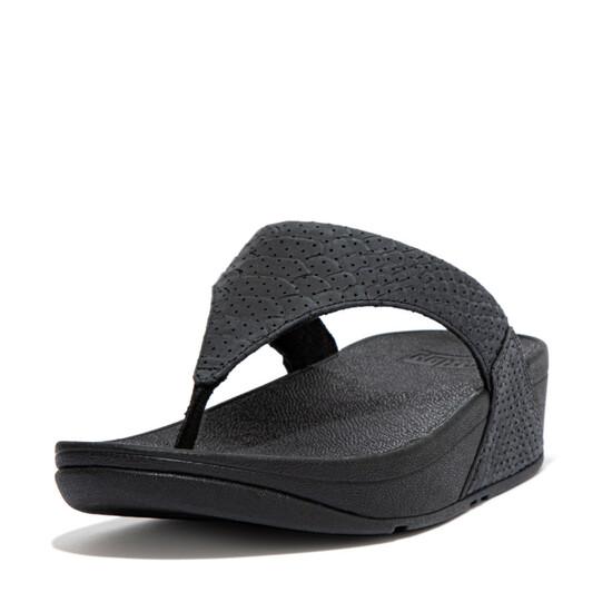 Lulu Perf Croc-Embossed Leather Toe-Post Sandals