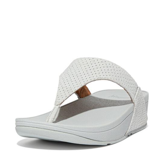 Lulu Perf Croc-Embossed Leather Toe-Post Sandals