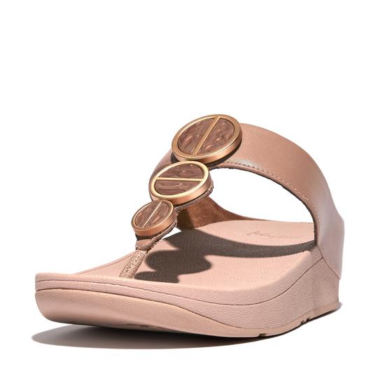 Halo Metallic-Trim Toe-Post Sandals