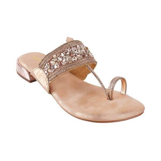 Metro Rose-Gold Ethnic Slip Ons