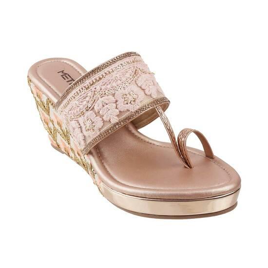 Metro Rose-Gold Ethnic Slip Ons