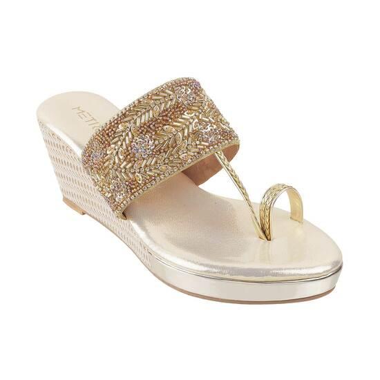 Metro Gold Ethnic Slip Ons