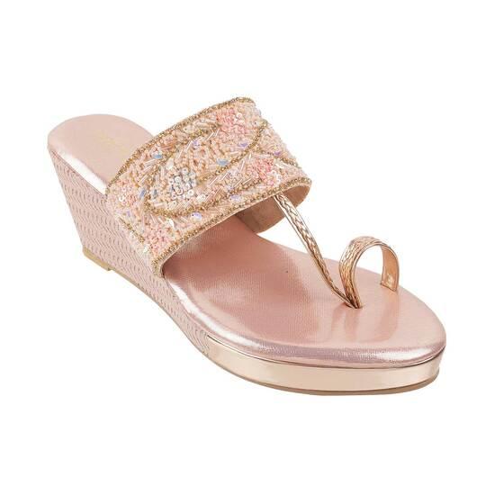 Metro Rose-Gold Ethnic Slip Ons