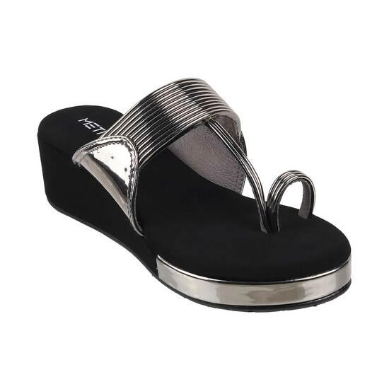 Metro Gun-Metal Ethnic Slip Ons