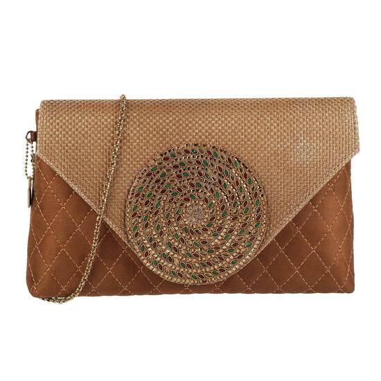 Cheemo Antique-Gold Hand Bags Envelope Clutch