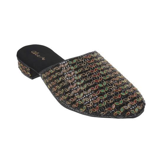 Cheemo Black Ethnic Slip Ons