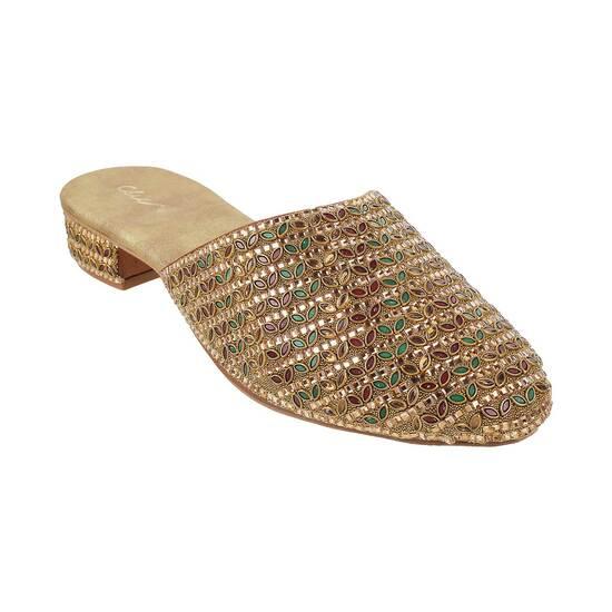 Cheemo Antique-Gold Ethnic Slip Ons