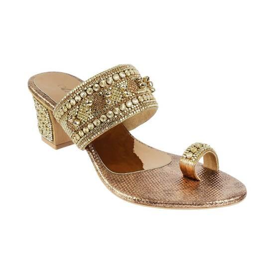 Cheemo Antique-Gold Ethnic Slip Ons