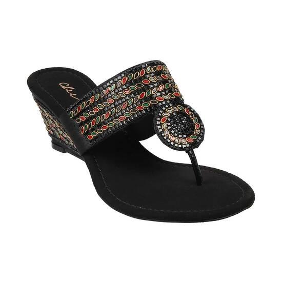 Cheemo Black Ethnic Slip Ons