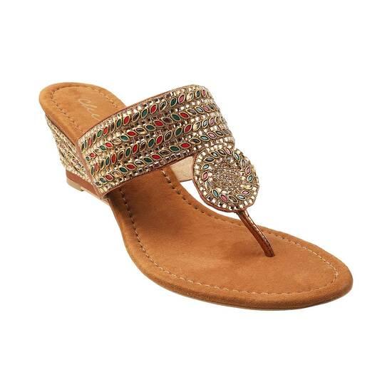 Cheemo Antique-Gold Ethnic Slip Ons