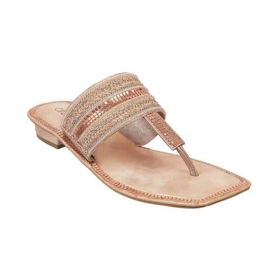 Cheemo Rose-Gold Ethnic Slippers