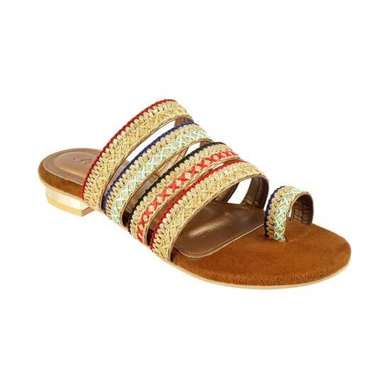 Cheemo Antique-Gold Ethnic Slip Ons