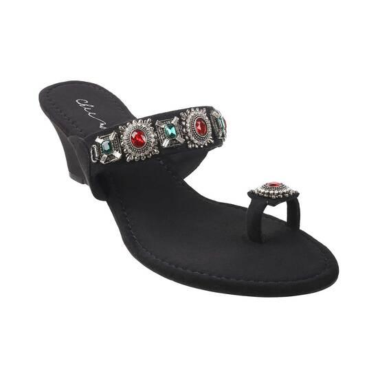 Cheemo Black Ethnic Slip Ons