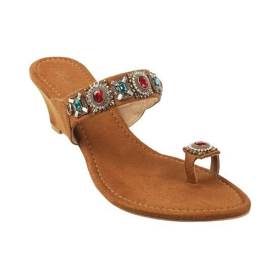 Cheemo Antique-Gold Ethnic Slip Ons